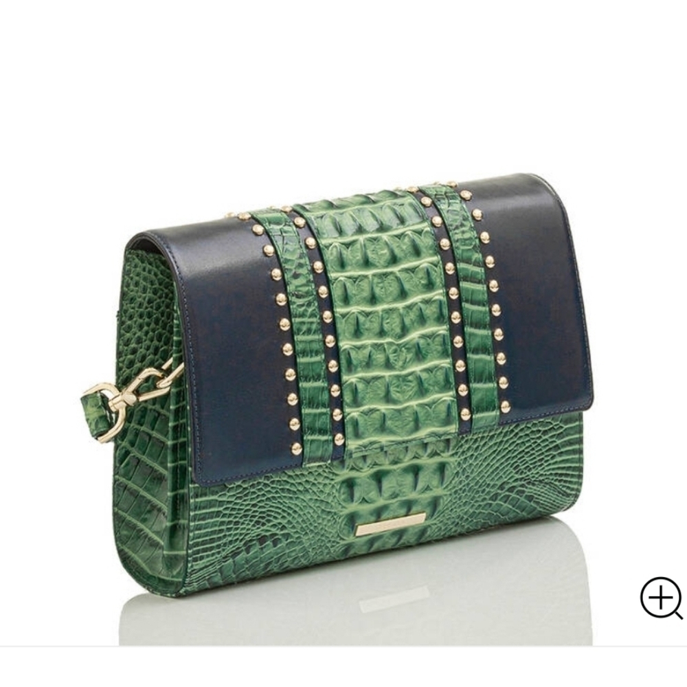 💚▪️Brahmin ▪️Jacquelyn Myrtle Pizzelle  Navy Blue/green  Genuine Leather Bag